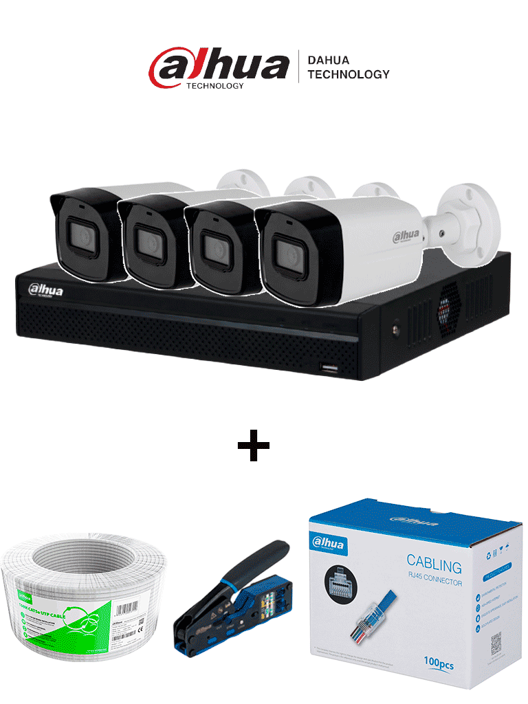 Bundle NVR+4BulletIP -Compra 1 NVR NVR1104HS-P-S3 de 4 Canales y llévate mas 4 cámaras IPC-B1E20 / Bobina de 100 metros/ Caja con 100 Plugs/ Pinza de corte de Plugs/*No incluye disco duro/ Bundle NVR+4BulletIP -Compra 1 NVR NVR1104HS-P-S3 de 4 Canales y llévate mas 4 cámaras IPC-B1E20 / Bobina de 100 metros/ Caja con 100 Plugs/ Pinza de corte de Plugs/*No incluye disco duro/